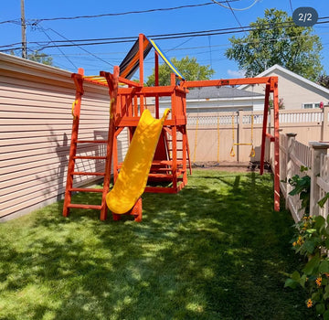 Playground One cedar play set installed by Fenceworks in the Chicago area