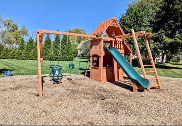 Playground One cedar play set installed by Fenceworks in the Chicago area