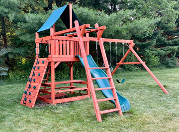 Playground One cedar play set installed by Fenceworks in the Chicago area