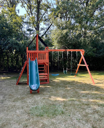 Playground One cedar play set installed by Fenceworks in the Chicago area