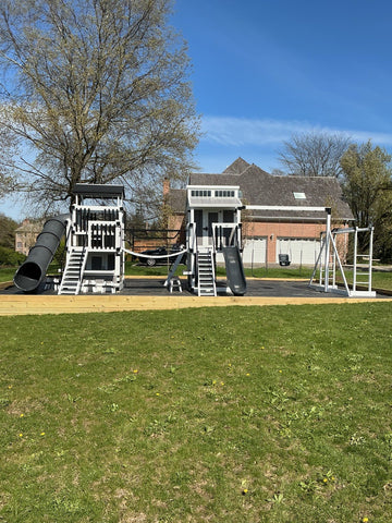 Adventure World vinyl play set installed by Fenceworks in Barrington, IL