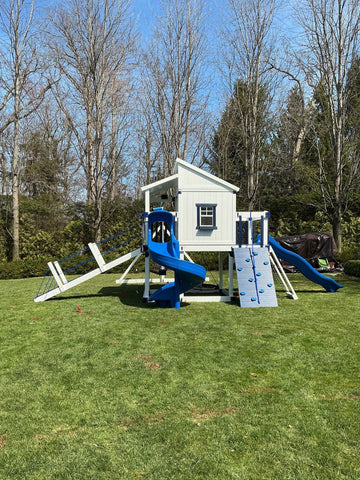 Adventure World vinyl play set installed by Fenceworks in Highland Park, IL