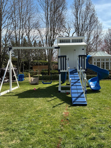 Adventure World vinyl play set installed by Fenceworks in Highland Park, IL