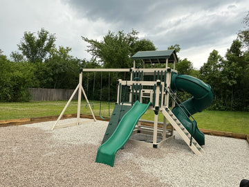Adventure World vinyl play set installed by Fenceworks in Highland Park, IL