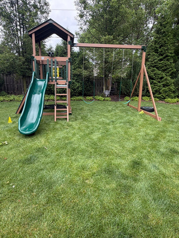 Adventure World vinyl play set installed by Fenceworks in Northbrook, IL