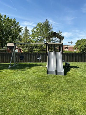 Adventure World vinyl play set installed by Fenceworks in Northbrook, IL