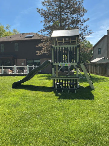 Adventure World vinyl play set installed by Fenceworks in Northbrook, IL
