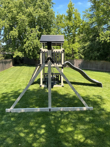 Adventure World vinyl play set installed by Fenceworks in Northbrook, IL