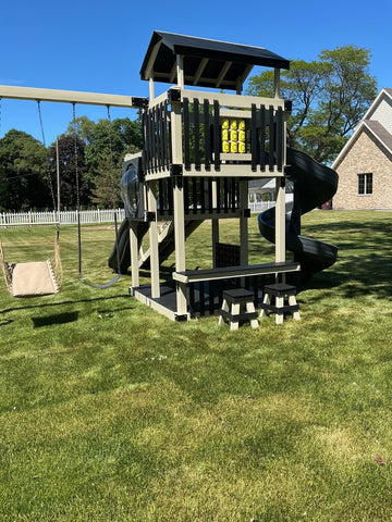 Adventure World vinyl play set installed by Fenceworks in Northfield, IL