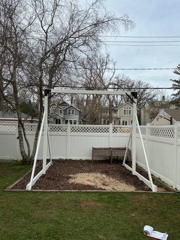 Adventure World vinyl play set installed by Fenceworks in Wilmette, IL
