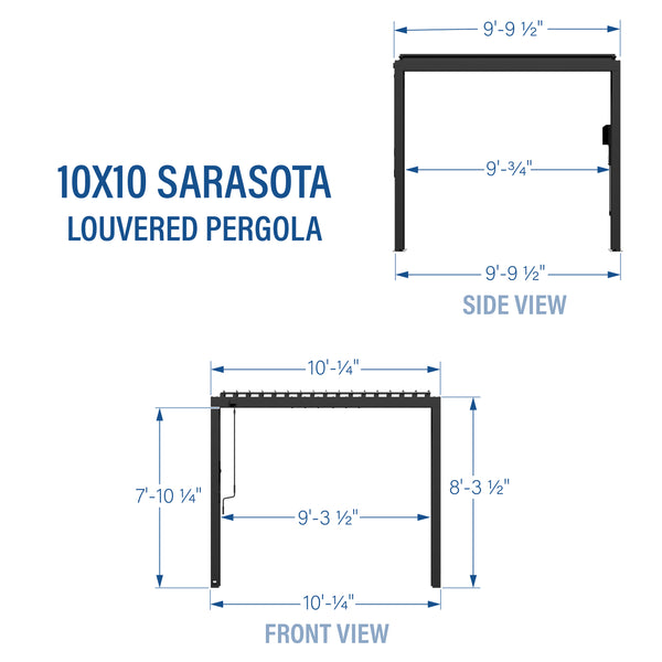 10x10 Sarasota Steel Louvered Pergola – view 2