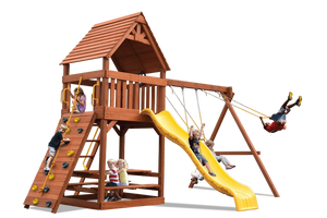 Original Fort Combo 2 Playset with Wood Roof — Yellow accessories, natural wood roof