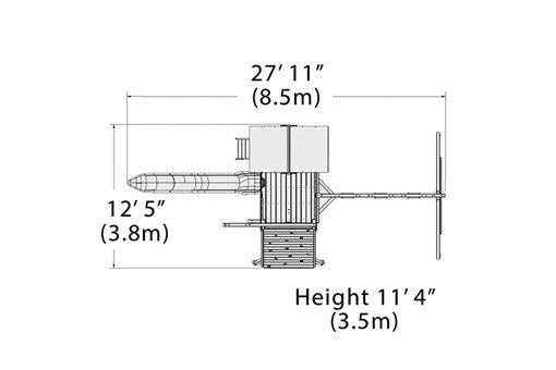 Overhead layout drawing with the play set's length, width and height