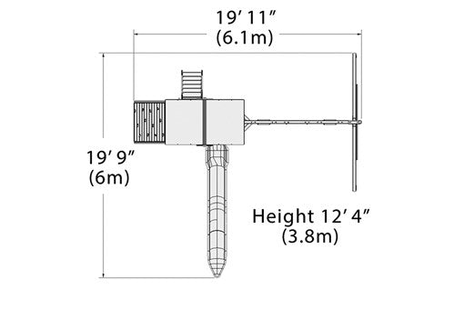 Overhead layout drawing with the play set's length, width and height