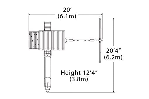 Overhead layout drawing with the play set's length, width and height
