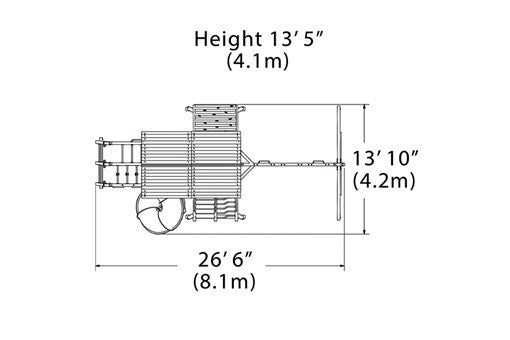 Overhead layout drawing with the play set's length, width and height