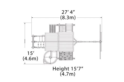 Overhead layout drawing with the play set's length, width and height