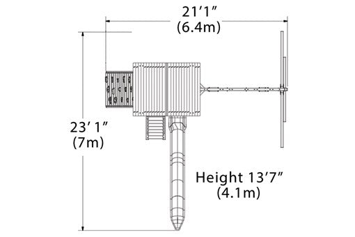 Overhead layout drawing with the play set's length, width and height