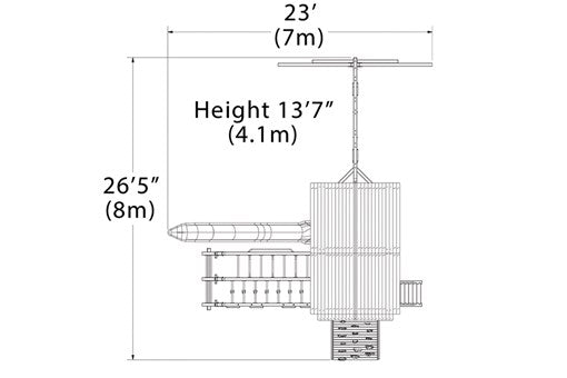 Overhead layout drawing with the play set's length, width and height