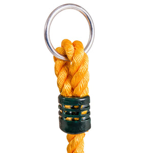 Top of the knotted rope, showing the hanging ring and clamp