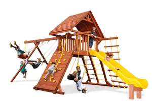Turbo Original Playcenter Combo 2 Playset with Wood Roof — Yellow accessories, natural wood roof