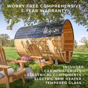 Paxton Outdoor Barrel Sauna with Porch – 4-6 Person – view 2