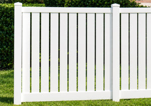 White vinyl fence with the key features marked