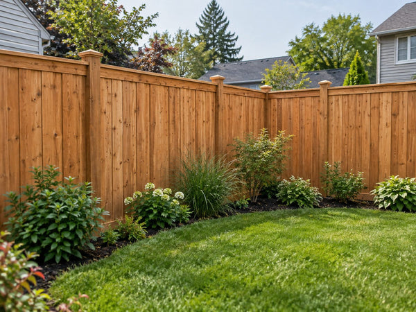 Cedar privacy fence around a back garden