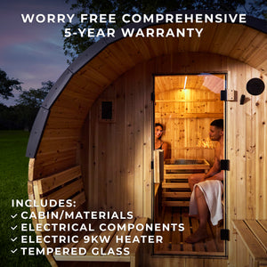 Paxton Outdoor Barrel Sauna with Porch – 2-4 Person – view 2